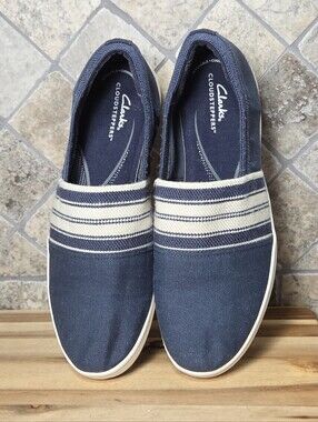Clarks Women's Nautical Cloudsteppers Breeze Sky Mist Navy Slip-On Sneakers 11M